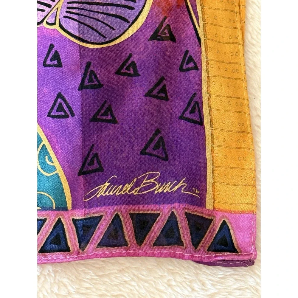 2015 Laurel Burch 100% Silk Scarf Indigo Cats & Butterflies 53x11 Wearable Art